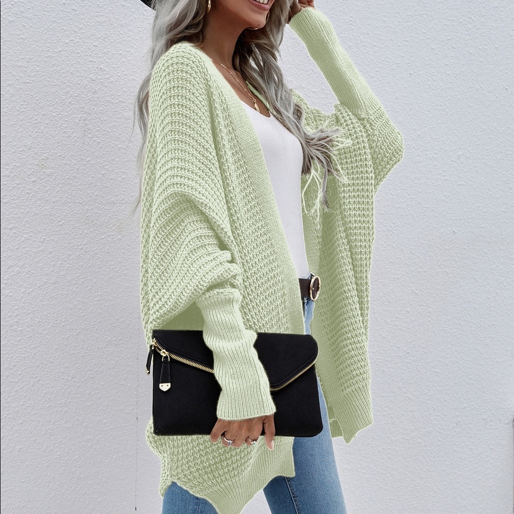 Bat Sleeves Loose Fit Cardigan Light Lime - Picture 4 of 6
